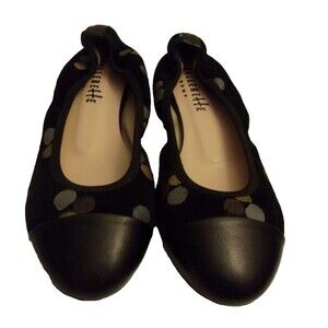 Ballerette Roma Sz.38 7 Black Ballet Flats Shoes Polka Dots Leather Suede Italy